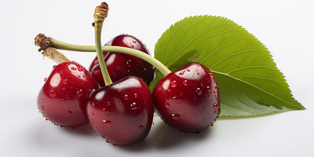 Fresh Ripe Cherry on white background, Juicy and tasty Fruit, Healthy Food.の素材