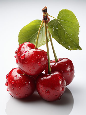Fresh Ripe Cherry on white background, Juicy and tasty Fruit, Healthy Food.の素材