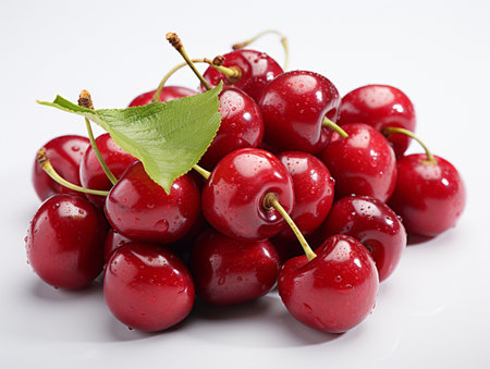 Fresh Ripe Cherry on white background, Juicy and tasty Fruit, Healthy Food.の素材