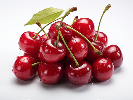 Fresh Ripe Cherry on white background, Juicy and tasty Fruit, Healthy Food.の素材