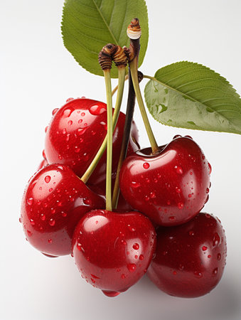 Fresh Ripe Cherry on white background, Juicy and tasty Fruit, Healthy Food.の素材