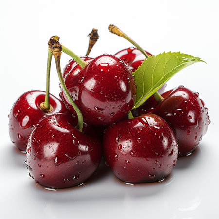 Fresh Ripe Cherry on white background, Juicy and tasty Fruit, Healthy Food.の素材