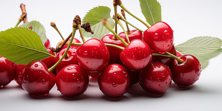Fresh Ripe Cherry on white background, Juicy and tasty Fruit, Healthy Food.の素材