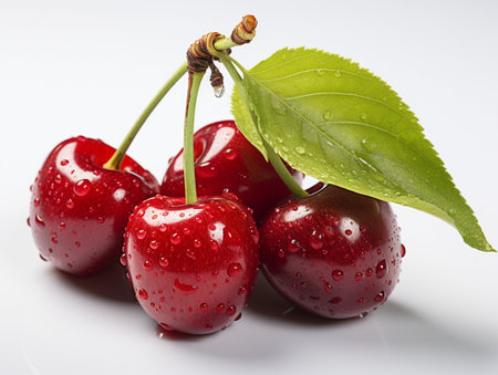 Fresh Ripe Cherry on white background, Juicy and tasty Fruit, Healthy Food.の素材