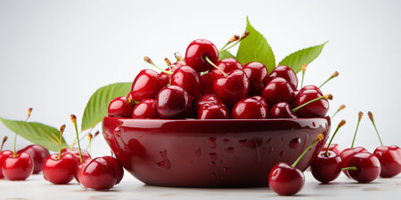 Fresh Ripe Cherry on white background, Juicy and tasty Fruit, Healthy Food.の素材