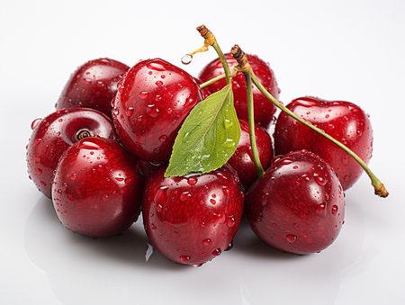 Fresh Ripe Cherry on white background, Juicy and tasty Fruit, Healthy Food.の素材