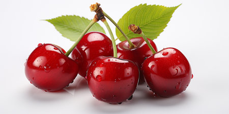 Fresh Ripe Cherry on white background, Juicy and tasty Fruit, Healthy Food.の素材