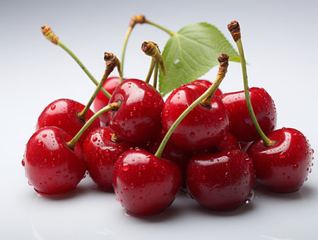 Fresh Ripe Cherry on white background, Juicy and tasty Fruit, Healthy Food.の素材