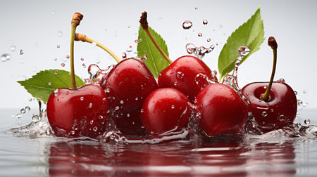 Fresh Ripe Cherry with Splash effect, Juicy and tasty Fruit, Healthy Food.の素材