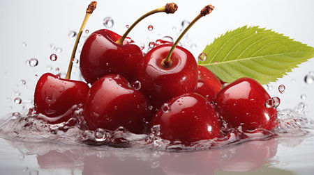 Fresh Ripe Cherry with Splash effect, Juicy and tasty Fruit, Healthy Food.の素材