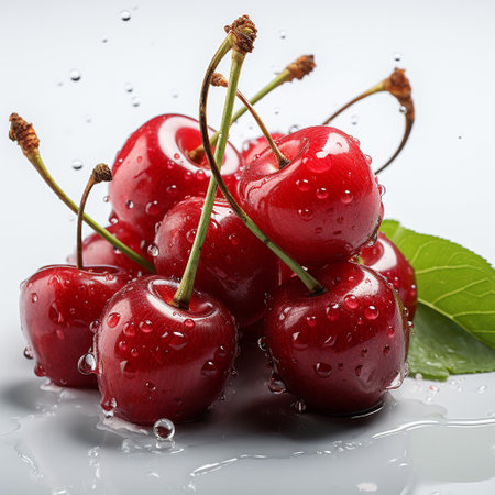 Fresh Ripe Cherry with Splash effect, Juicy and tasty Fruit, Healthy Food.の素材