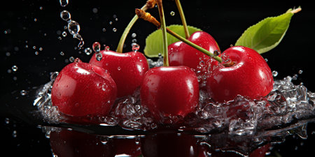 Fresh Ripe Cherry with Splash effect, Juicy and tasty Fruit, Healthy Food.の素材