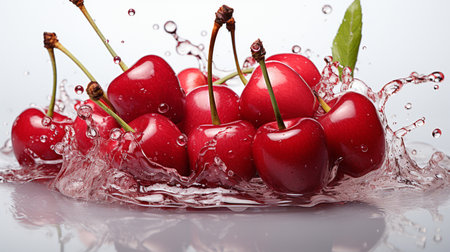 Fresh Ripe Cherry with Splash effect, Juicy and tasty Fruit, Healthy Food.の素材