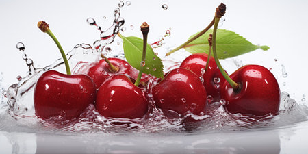 Fresh Ripe Cherry with Splash effect, Juicy and tasty Fruit, Healthy Food.の素材