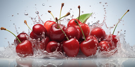 Fresh Ripe Cherry with Splash effect, Juicy and tasty Fruit, Healthy Food.の素材