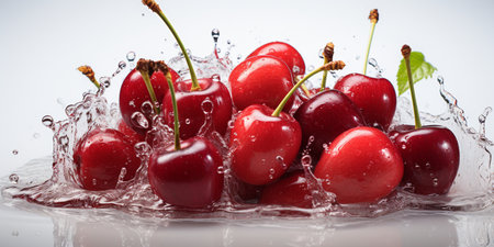 Fresh Ripe Cherry with Splash effect, Juicy and tasty Fruit, Healthy Food.の素材