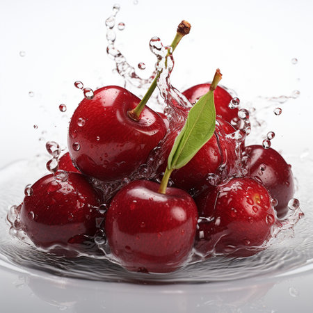 Fresh Ripe Cherry with Splash effect, Juicy and tasty Fruit, Healthy Food.の素材