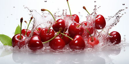 Fresh Ripe Cherry with Splash effect, Juicy and tasty Fruit, Healthy Food.の素材