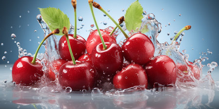 Fresh Ripe Cherry with Splash effect, Juicy and tasty Fruit, Healthy Food.の素材