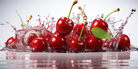 Fresh Ripe Cherry with Splash effect, Juicy and tasty Fruit, Healthy Food.の素材