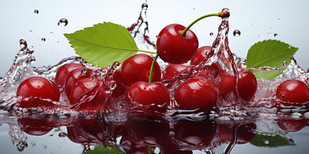 Fresh Ripe Cherry with Splash effect, Juicy and tasty Fruit, Healthy Food.の素材