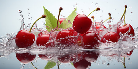 Fresh Ripe Cherry with Splash effect, Juicy and tasty Fruit, Healthy Food.の素材