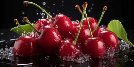 Fresh Ripe Cherry with Splash effect, Juicy and tasty Fruit, Healthy Food.の素材