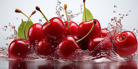 Fresh Ripe Cherry with Splash effect, Juicy and tasty Fruit, Healthy Food.の素材