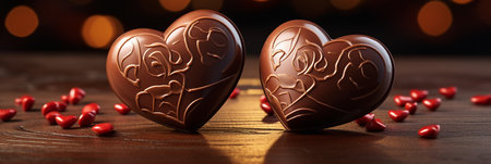 Two Heart Shape Chocolate, Symbol of Love, Festive Element, Happy Valentine's day, advertising material.の素材
