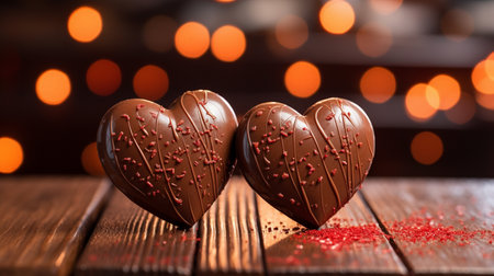 Two Heart Shape Chocolate, Symbol of Love, Festive Element, Happy Valentine's day, advertising material.の素材