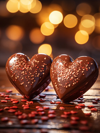 Two Heart Shape Chocolate, Symbol of Love, Festive Element, Happy Valentine's day, advertising material.の素材