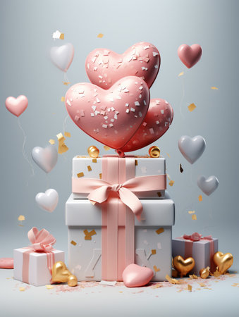 Gift box and balloon background, Symbol of Love, Festive Element, Happy Valentine's day, advertising material, Copy space.の素材
