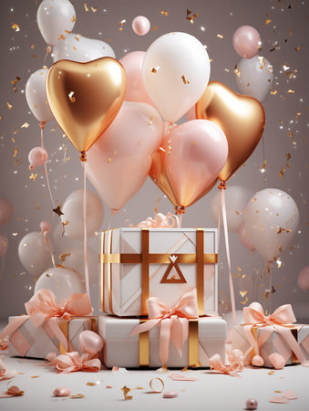 Gift box and balloon background, Symbol of Love, Festive Element, Happy Valentine's day, advertising material, Copy space.の素材