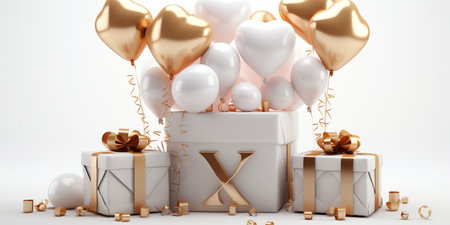 Gift box and balloon background, Symbol of Love, Festive Element, Happy Valentine's day, advertising material, Copy space.の素材
