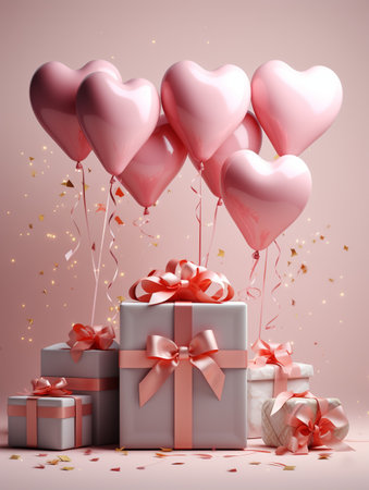 Gift box and balloon background, Symbol of Love, Festive Element, Happy Valentine's day, advertising material, Copy space.の素材