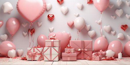 Gift box and balloon background, Symbol of Love, Festive Element, Happy Valentine's day, advertising material, Copy space.の素材