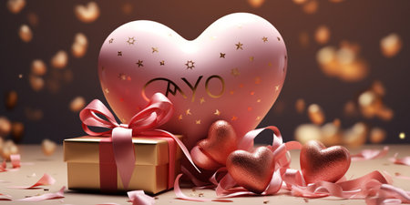 Gift box and balloon background, Symbol of Love, Festive Element, Happy Valentine's day, advertising material, Copy space.の素材