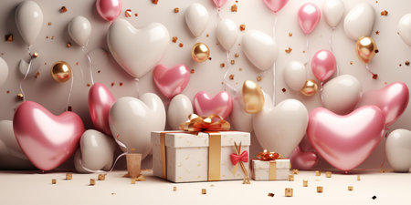 Gift box and balloon background, Symbol of Love, Festive Element, Happy Valentine's day, advertising material, Copy space.の素材