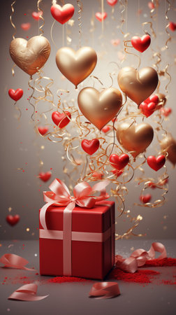 Gift box and balloon background, Symbol of Love, Festive Element, Happy Valentine's day, advertising material, Copy space.の素材