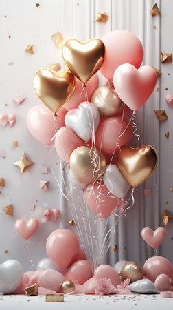 Gift box and balloon background, Symbol of Love, Festive Element, Happy Valentine's day, advertising material, Copy space.の素材