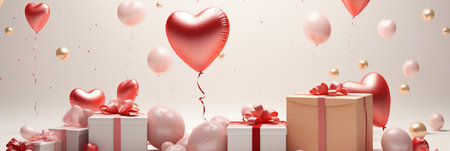 Gift box and balloon background, Symbol of Love, Festive Element, Happy Valentine's day, advertising material, Copy space.の素材