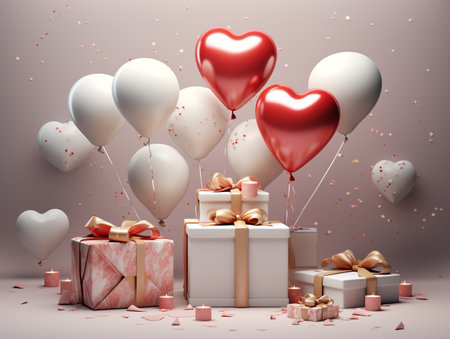 Gift box and balloon background, Symbol of Love, Festive Element, Happy Valentine's day, advertising material, Copy space.の素材
