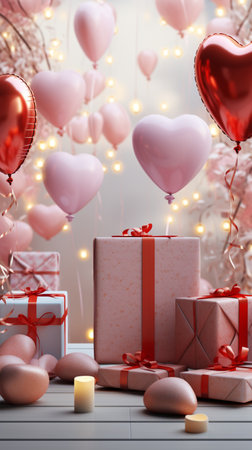 Gift box and balloon background, Symbol of Love, Festive Element, Happy Valentine's day, advertising material, Copy space.の素材