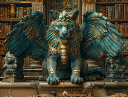 A sphinx on the library steps posing riddles to those who enterの素材