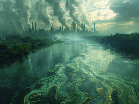 Algal bloom energy farms suffocating under chemical pollutantsの素材