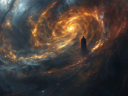 Demon lurking in a black hole pulling in stars to dim the galaxys lightの素材