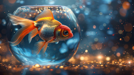 Goldfish with supernova glow intergalactic bowl warp speed swimの素材