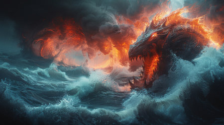 Leviathan in boiling oceans waves crashing with the fury of the underworldの素材