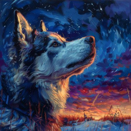Husky racing across the northern lights its howls echoing in celestial harmonyの素材