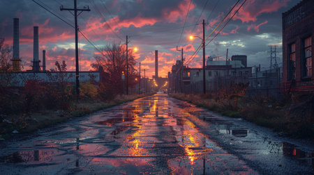 Phoenix sightings at dawn rebirth among the citys old factoriesの素材